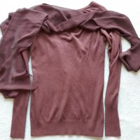 Меко плетиво с вграден фин шал от същия цвят-лилав издържан тъмен цвят, дълъг ръкав, ефектен модел, снимка 5 - Блузи с дълъг ръкав и пуловери - 37417986