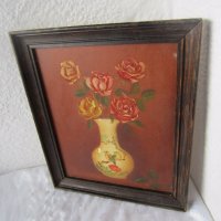 Страхотна стара картина Рози с дървена рамка, снимка 5 - Картини - 29481022