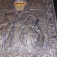 Сребърна икона Св.Николай Чудотворец. Гръцка. Печат 950, снимка 4 - Икони - 42784478