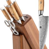 Сет от професионални ножове,XINZUO 5-Piece Knife Block Set, 73 Layers Damascus Powder Steel , снимка 3 - Прибори за хранене, готвене и сервиране - 44146822