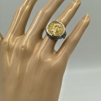 Сребърен пръстен с позлатена реплика на монета на Брут с камите, снимка 9 - Пръстени - 36811851