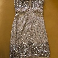 Дамска елегантна рокля с пайети - бежова, снимка 8 - Рокли - 37929599