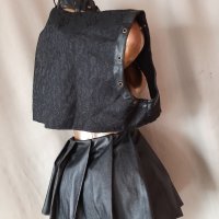 2XL/4XL К-т Черна кожена къса пола на плисета и елек за едра дама , снимка 4 - Поли - 40136893