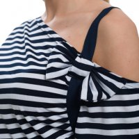 Дамска моряшка блуза с къс ръкав, паднало рамо с панделка, снимка 3 - Тениски - 30313488