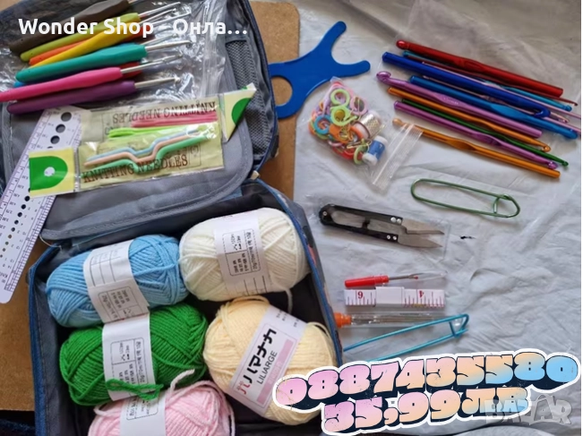 Комплект аксесоари за плетене, 107 части, 14 алуминиеви куки – Пълен сет за начинаещи и напреднали, снимка 1