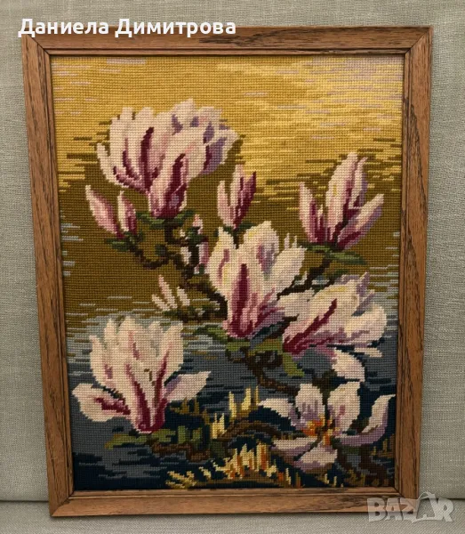 Гоблен “Магнолии” с рамка от дърво масив, снимка 1