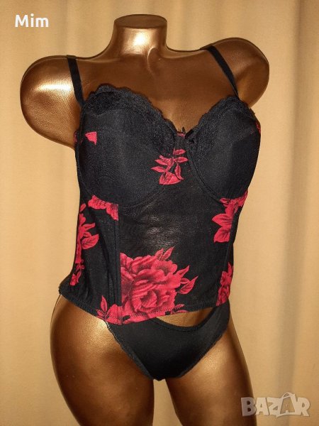 PURE 85/90 C Черен корсет на големи червени рози  , снимка 1