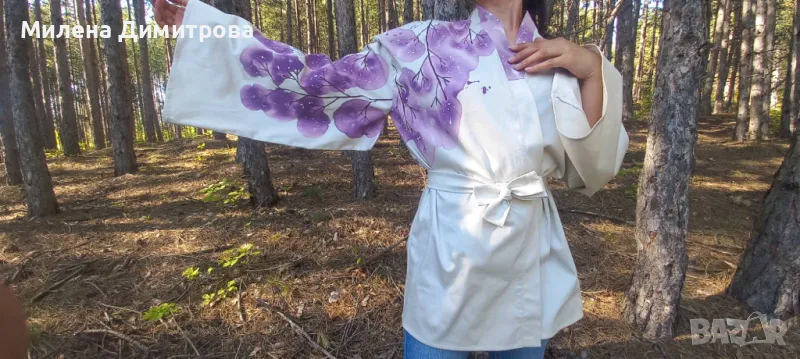 Ръчно рисувано сатенирано кимоно , снимка 1