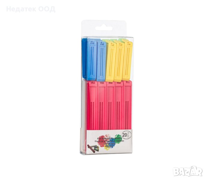 Щипки, за запечатване на цветни найлонови торбички, 20 бр., снимка 1