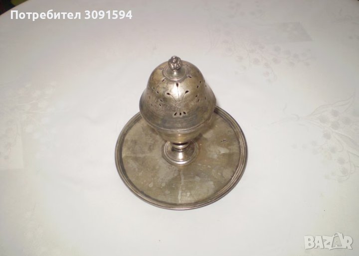 Радка колекционерска Османска турска ислямска сребърна кадилница с надпис  и рибена кост , снимка 1