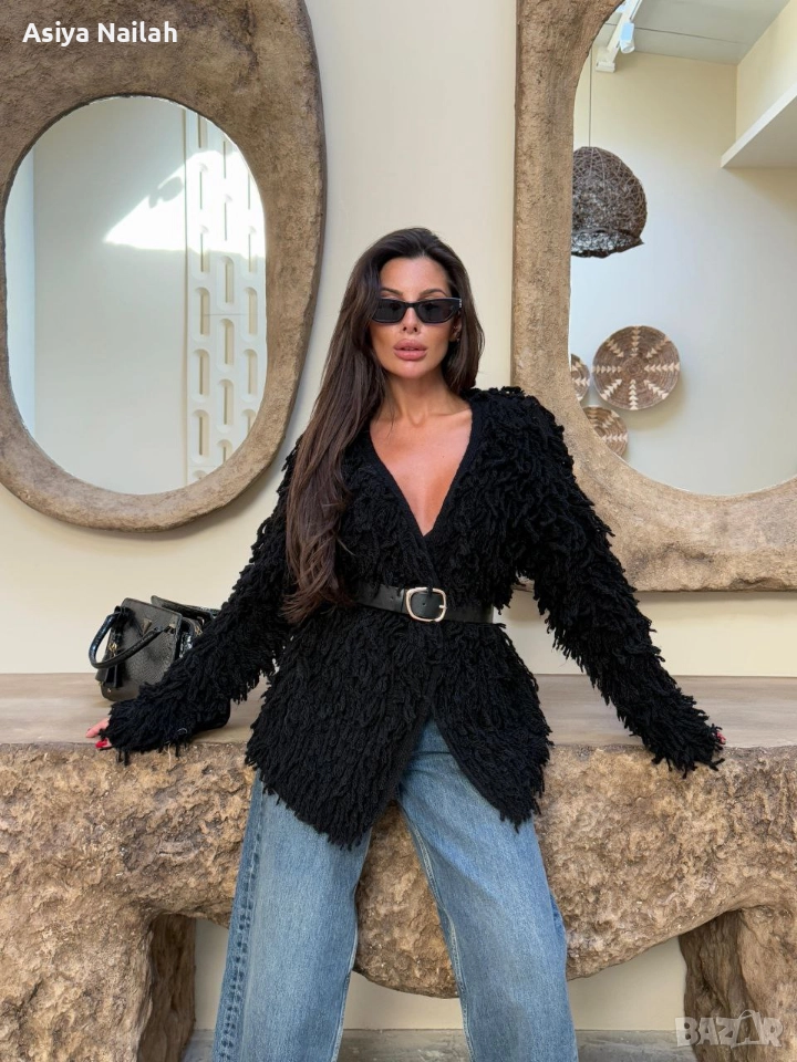 Черна Shaggy жилетка, Beard Cardigan – Нова, модерна, турско качество, снимка 1