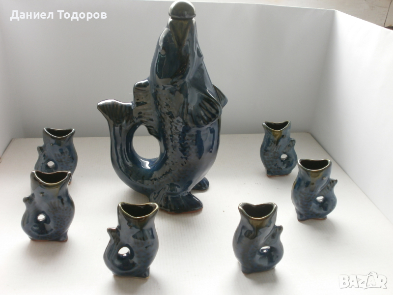 Стар Керамичен Сервиз за Ракия - с Риби, снимка 1