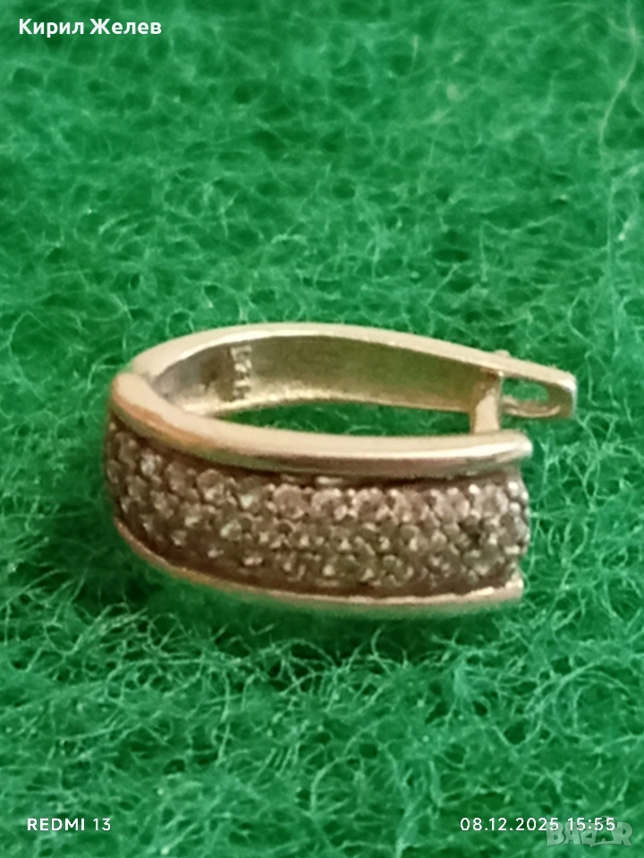 Скъпоценна сребърна обеца с миниатюрни цирконий ръчна изработка 31115, снимка 1