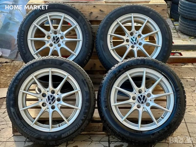 5х112 16 Цола Джанти с Гуми VW Golf Caddy Passat Touran ET 43 J 7 Централен отвор със втулка 57.1 Гу, снимка 1