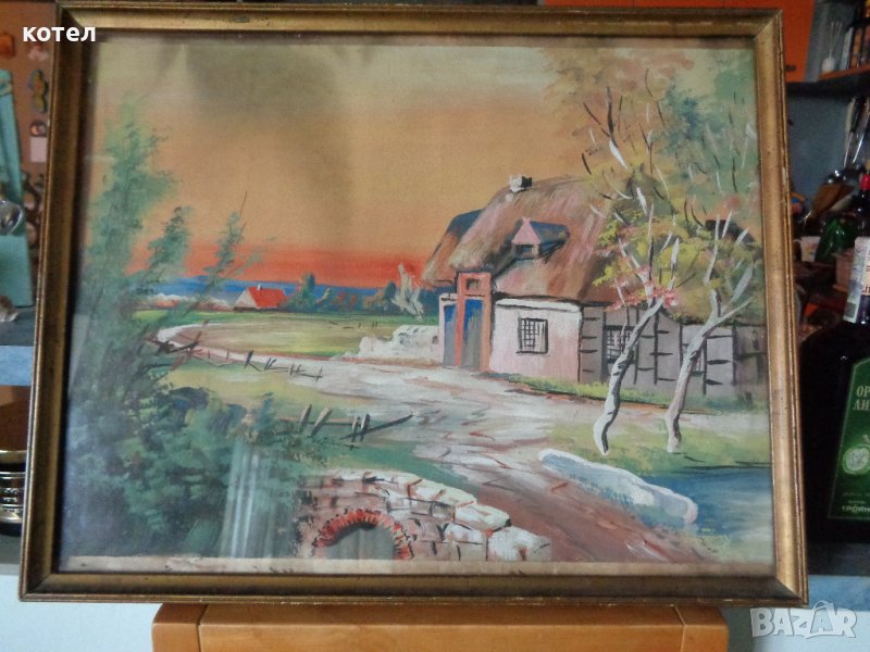 Продавам стара картина - Селски пейзаж, снимка 1