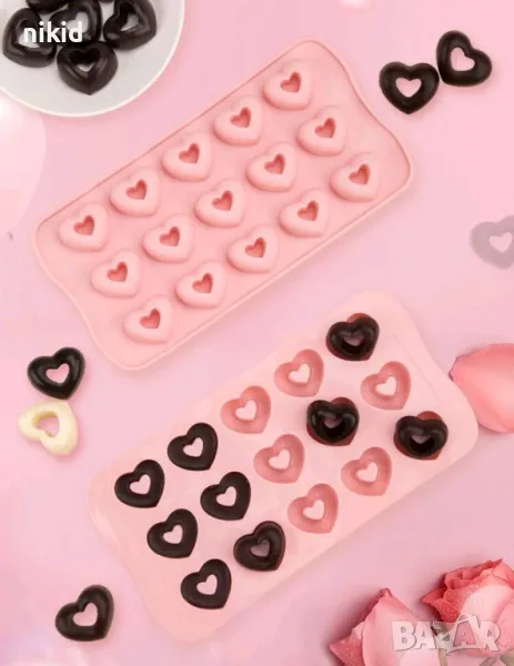 15 сърца сърце с дупка за пълнеж силиконов молд форма за шоколадови бонбони фондан гипс , снимка 1