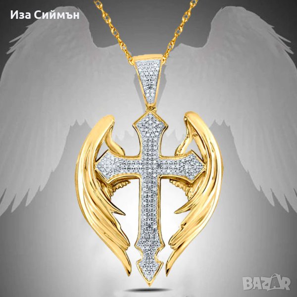 Колие кръст с ангелски крила, снимка 1
