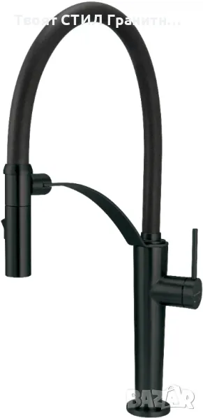 Черен смесител за кухня с огъващ се чучур и два вида струя - Corda Black, снимка 1