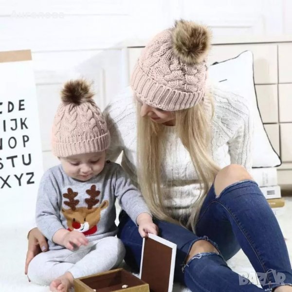 Зимни шапки за мама и бебе , снимка 1