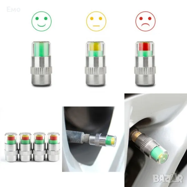 4 бр - Манометър-капачка за налягането в гумите на превозното средство, снимка 1