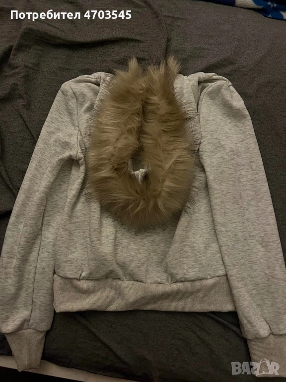 сив суитчър с качулка от пух, снимка 1