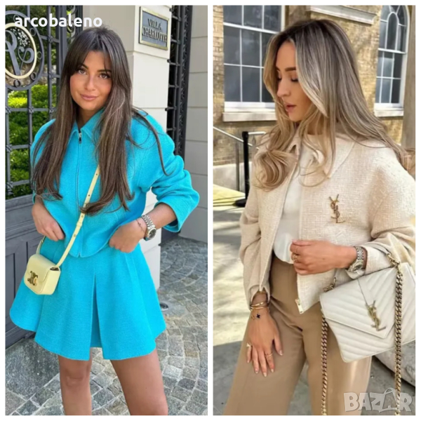 Дамско карирано бейзболно яке с цип с ревер, 2цвята , снимка 1