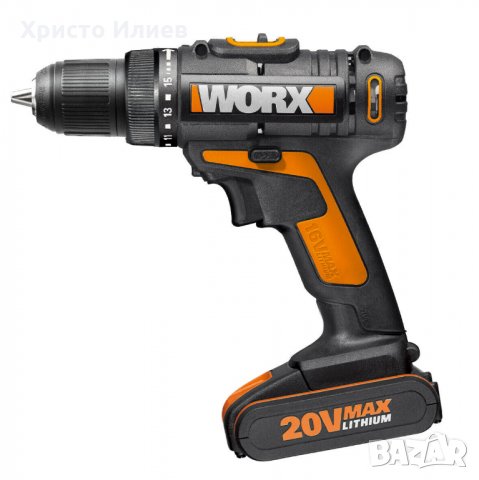 Акумулаторен Винтоверт Бормашина WORX 20V 2 батерии Зарядно Чанта, снимка 2 - Винтоверти - 30158835