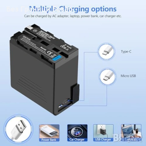Нова NP-F970 7800mAh батерия Type-C LED за Sony камери и LED осветление, снимка 2 - Чанти, стативи, аксесоари - 53072330