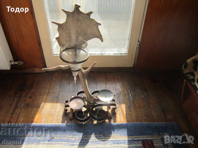 Уникален немски декантер еленов рог свещник изба трофей, снимка 7 - Колекции - 31656766