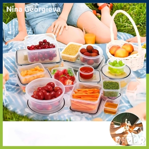 Комплект от 12 кутии за храна за обяд – пластмасови контейнери с капаци, снимка 3 - Кутии за храна - 52859239