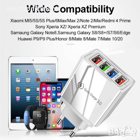 Бързо USB зарядно за смарт телефон 3А QC 3.0 4xUSB извода, снимка 9 - Оригинални зарядни - 29399882