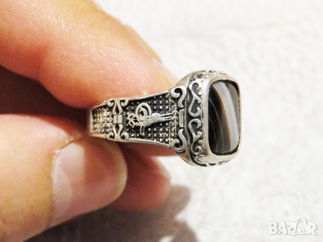 мъжки сребърен пръстен, османски пръстен с голям  камък и  тугра,тура, турски пръстен сребро, снимка 3 - Пръстени - 29873667