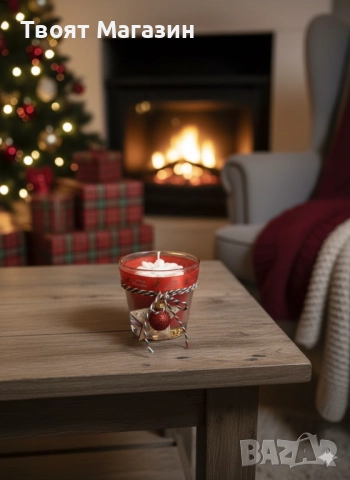 Коледна свещ в стъклена чаша – Изискана декорация за празника, снимка 2 - Коледни подаръци - 52681257
