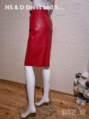 Червена кожена пола , снимка 3 - Поли - 44636913