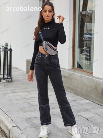 Дамски дънки с прав крачол с висока талия, 3цвята, снимка 12 - Дънки - 40025060