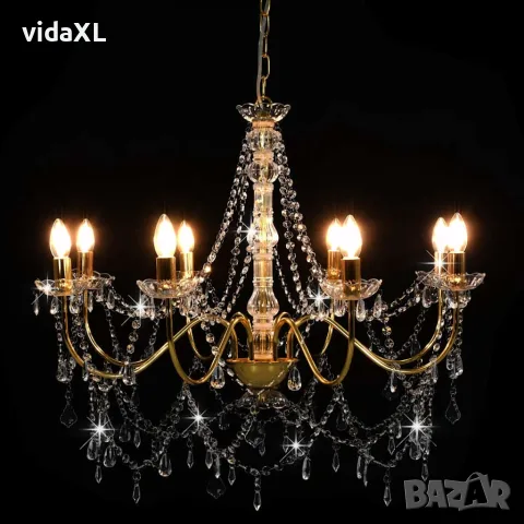 vidaXL Полилей с кристали, златист, 8 х Е14 крушки, снимка 2 - Полилеи - 56146570