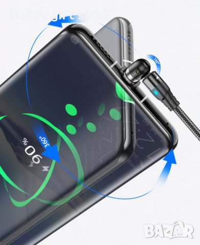 Магнитен USB кабел 180°-360° за зареждане на телефони micro USB, Type C, 8-pin, магнитно замагнитно, снимка 7 - USB кабели - 31578122