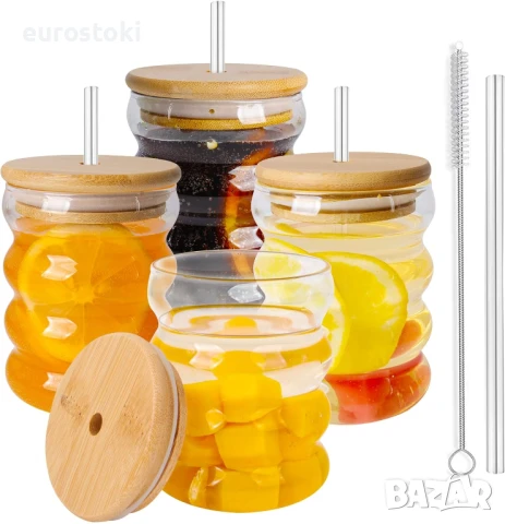 BELICOO Комплект от 4 винтидж стъклени чаши с вълнообразен дизайн за коктейли, 11oz/320ml, снимка 6 - Чаши - 50979314