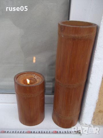 Комплект от свещник и ваза за сухи цветя от бамбук