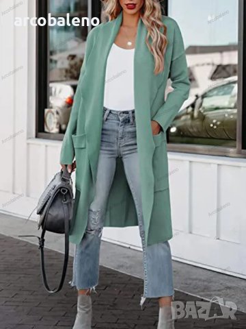 Дамско дълго тънко палто с големи предни джобове, 5цвята , снимка 6 - Палта, манта - 42145724