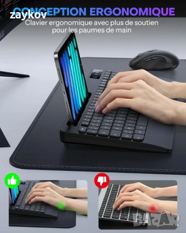 OMOTON AZERTY Безжична клавиатура, пълна ергономична клавиатура, снимка 3 - Клавиатури и мишки - 50607762