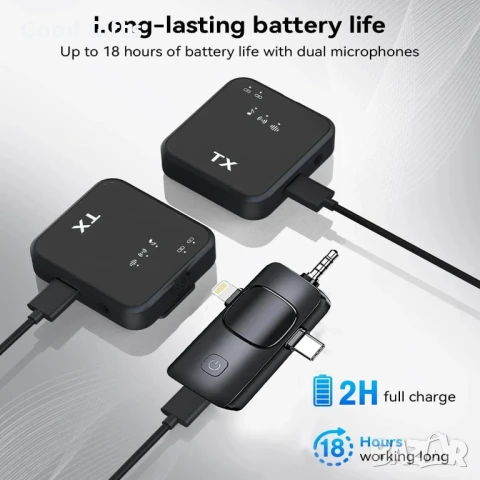 Безжичен петличен микрофон с два предавателя и 3-в-1 приемник, снимка 9 - Микрофони - 51257164