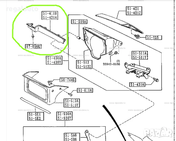 B48151SE1A,B48151SE2A,уплътнение ляво и дясно фар MAZDA 323 F 1991-1994, снимка 2 - Части - 47806408