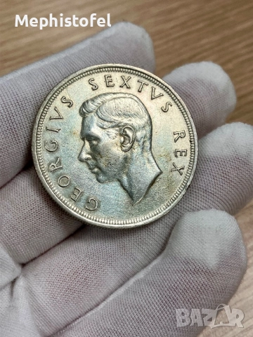 5 шилинга 1952 г, Южна Африка / Британска империя - сребърна монета, снимка 3 - Нумизматика и бонистика - 52214326
