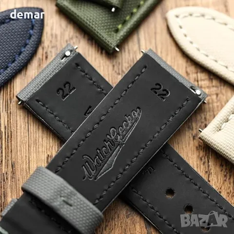 Водоустойчива каишка за часовник WatchGecko Atlas Sailcloth, синьо, 22 мм, снимка 5 - Мъжки - 48836820