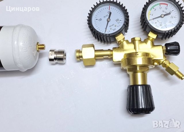 Азот 1л. Бутилка еднократна, адаптер, регулатор 16bar; 30bar; 50bar, накрайник клима, снимка 3 - Други машини и части - 52627459