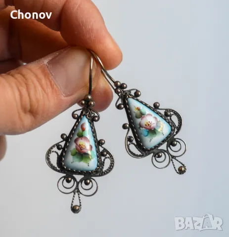 Стари Съветски порцеланови обеци от мелхиор, снимка 8 - Антикварни и старинни предмети - 49103167