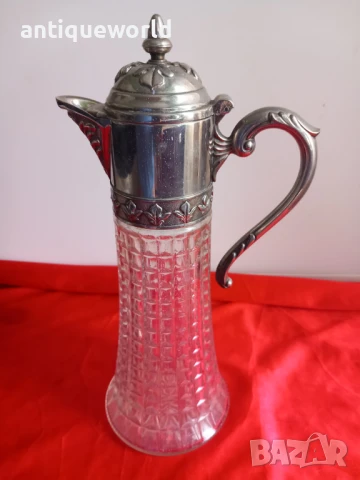 Стара Кристална Кана ,Гарафа , Посребрена, снимка 6 - Антикварни и старинни предмети - 51124836