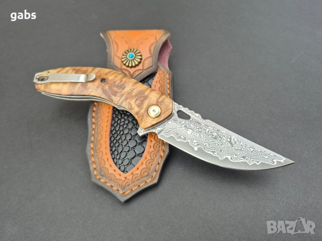 Сгъваем джобен нож,дамаска стомана,съчмен лагер,Flipper Outdoor Tool, снимка 2 - Ножове - 49492670