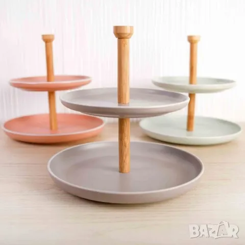 Поднос на 2 нива за плодове, кексчета, торти и др, снимка 4 - Прибори за хранене, готвене и сервиране - 47927796
